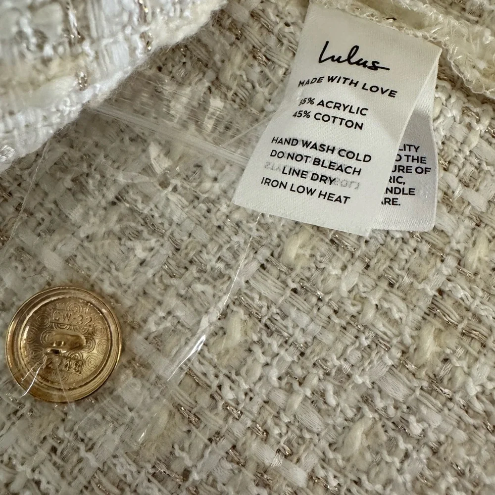 Lulus Cream Bouclé Button Jacket with Gold Buttons L